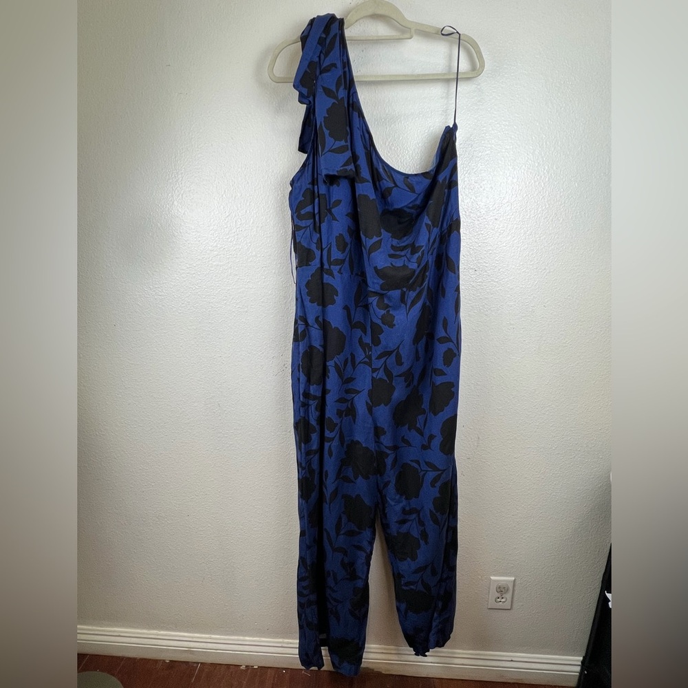 NWT Kate Spade New York Blue Black Floral Linen Blend Jumpsuit Size 22 - Picture 2 of 10